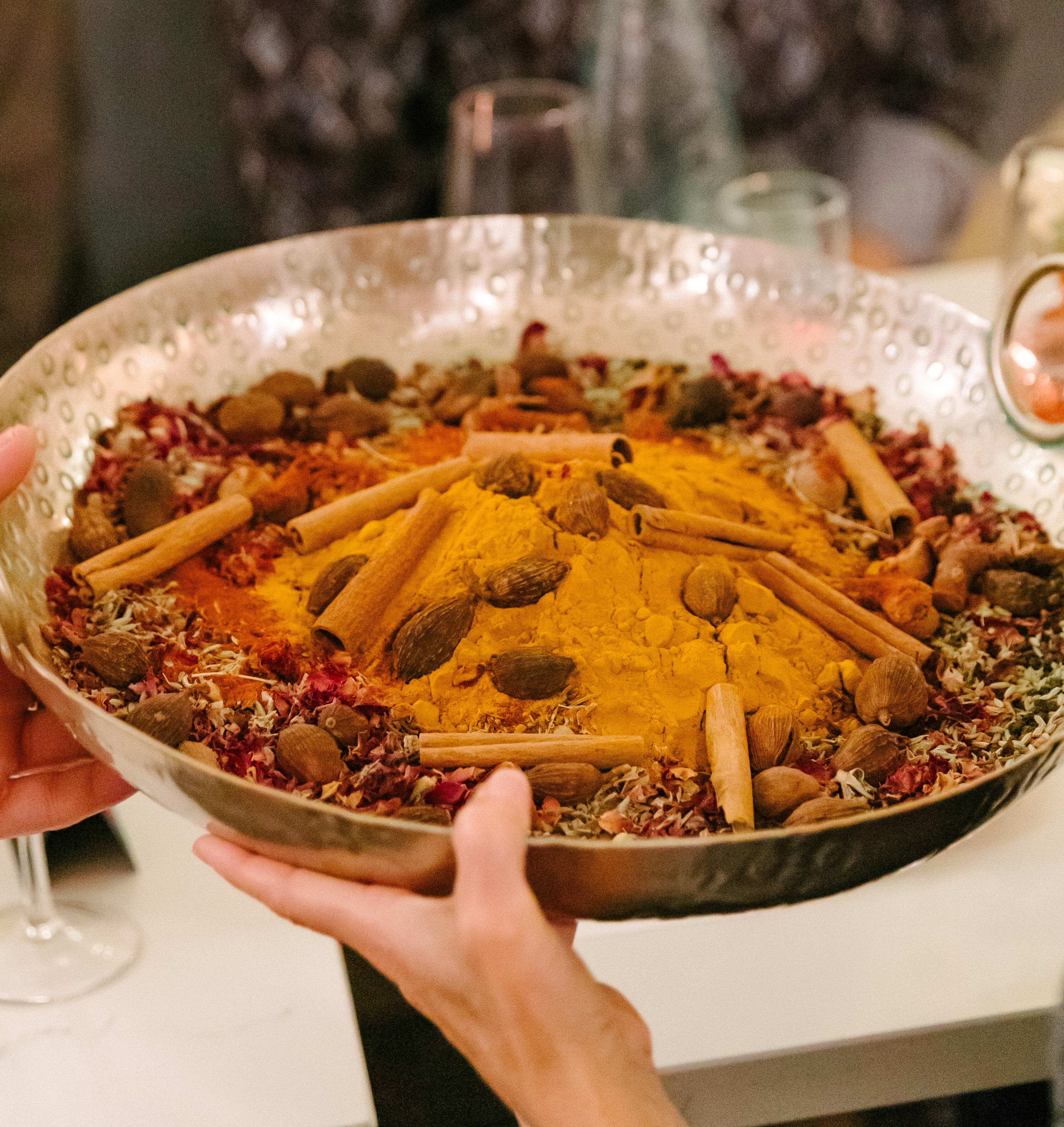 Moroccan spices Colorful ground spices in a Moroccan tray, Ras el Hanout. chefmoulay.org